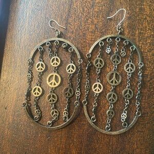 RARE vintage Lucky Brand Peace Sign and Chains Dangle Earrings – Antique Brass